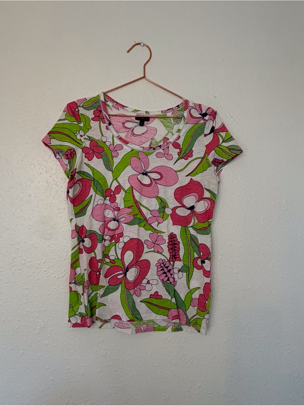 Talbots Pink & Green Floral Short Sleeve Tee